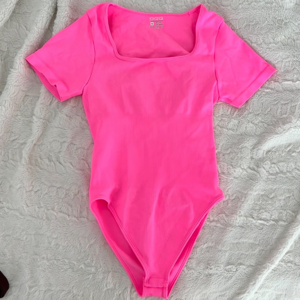 OQQ Pink Short Sleeve Bodysuit